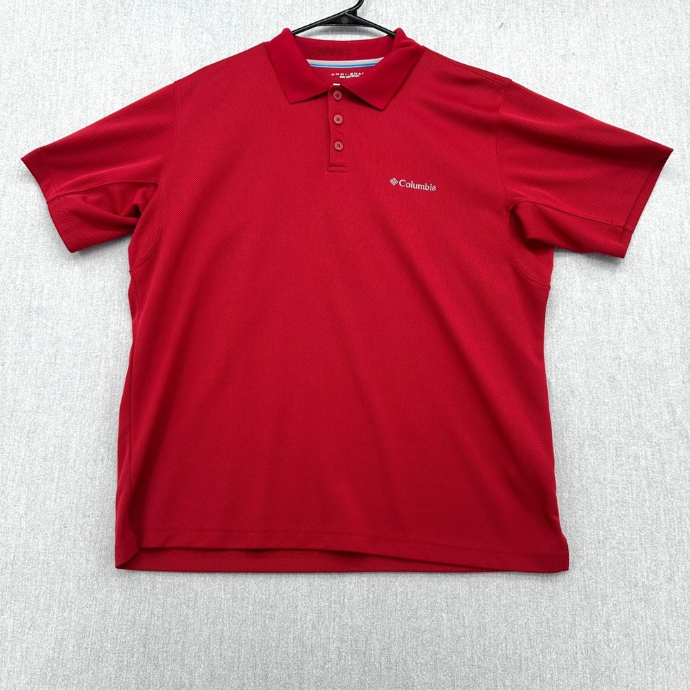 Columbia Polo Shirt Men's Large Red Omni-Shade Sun Protection Short Sleeve